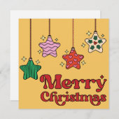 Cute Colorful Retro Starry Merry Christmas  シーズンカード (正面/裏面)