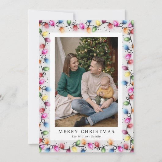 Cute Colorful String Lights Photo Christmas Card シーズンカード (正面)