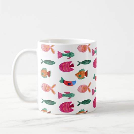 Cute Colorful Tiny Fish Drawing Seamless Pattern コーヒーマグカップ (左)
