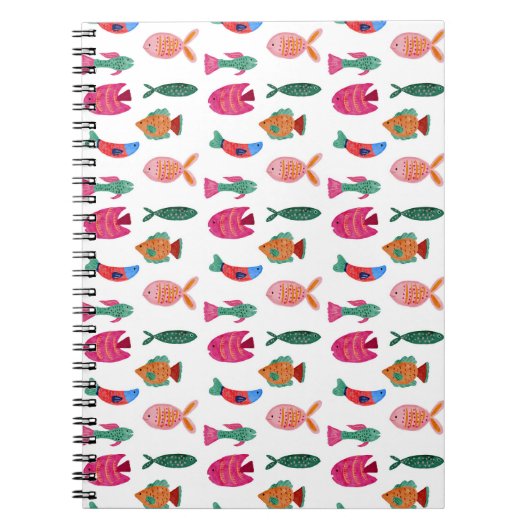 Cute Colorful Tiny Fish Drawing Seamless Pattern ノートブック (正面)