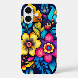 Cute Colorful Vintage Flower Design iPhone 16ケース