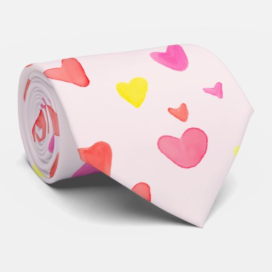 Cute Colorful Watercolor Hearts Pattern ネクタイ (ロール)