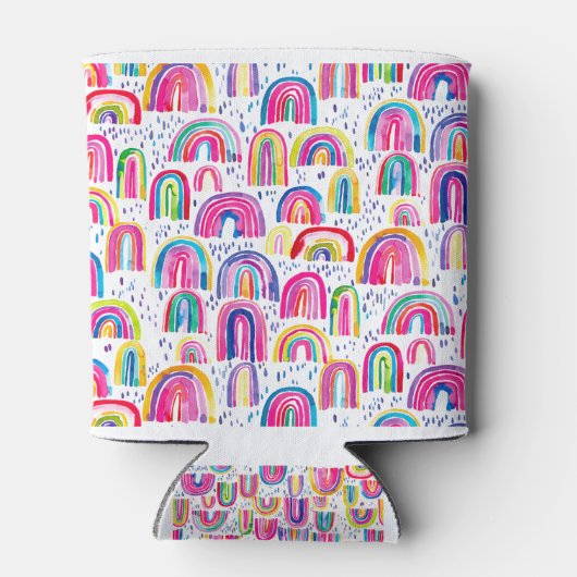 Cute Colorful Watercolor Rainbows 缶クーラー (裏面)