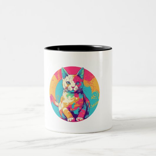 cute colorfull cat design ツートーンマグカップ (中央)