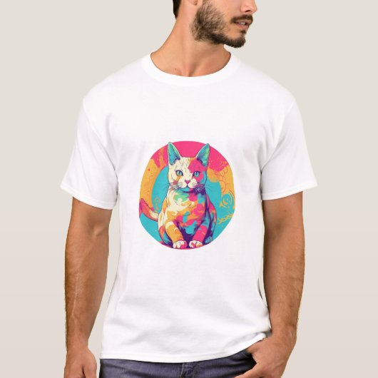 cute colorfull cat design tシャツ (正面)