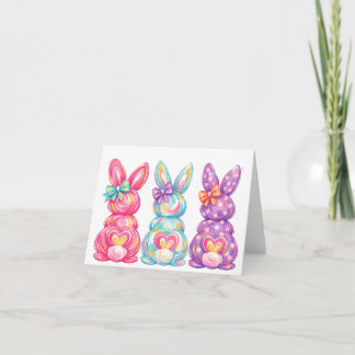 Cute colourful bunny rabbits easter card サンキューカード