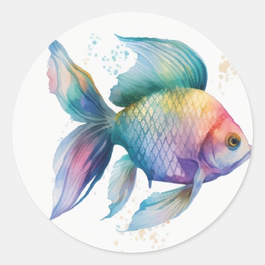 cute colourful fish ラウンドシール (正面)