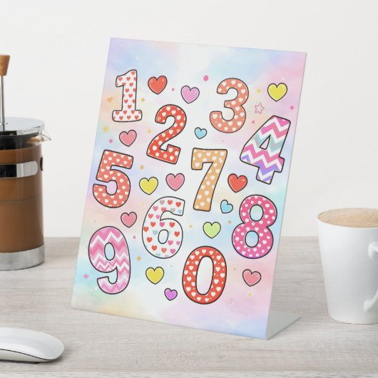 Cute Colourful Numbers Maths Desk Art for Kids 台座サイン (インサイチュ)