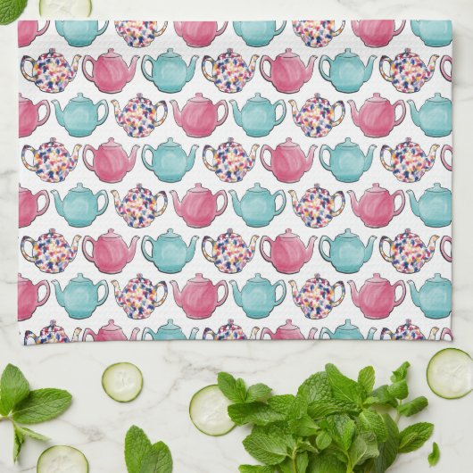 Cute colourful teapot design seamless pattern キッチンタオル (折り畳み)
