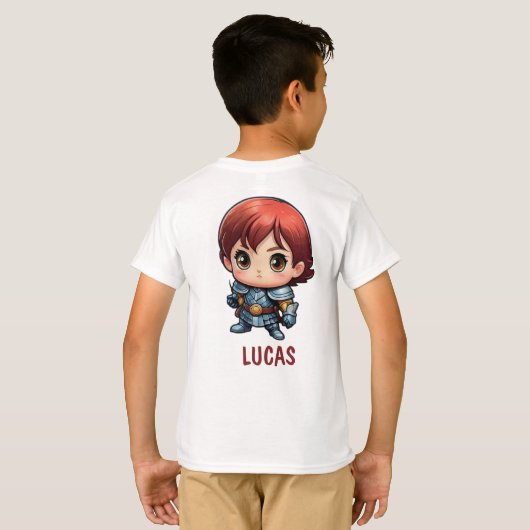 Cute Comic Kid Knight Character Custom T-Shirt Tシャツ (裏面フル)
