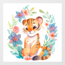 cute comic painted tiger in watercolor style ウィンドウサイン