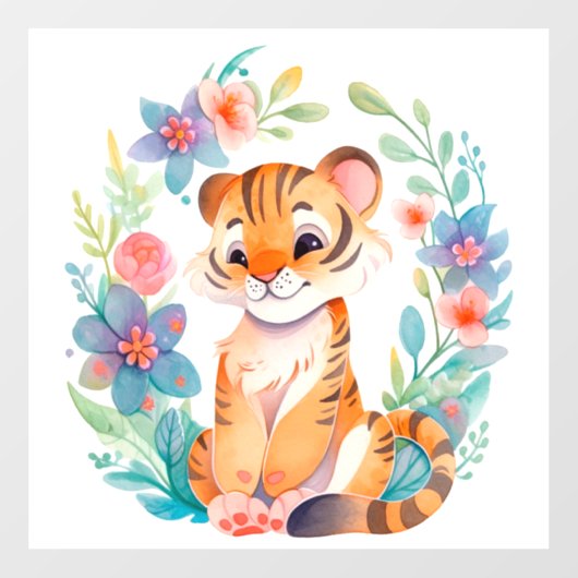 cute comic painted tiger in watercolor style ウィンドウサイン (シート)