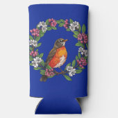 Cute Connecticut Bird With Kalmia latifolia スリム缶クーラー (裏面)