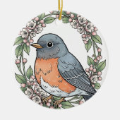 Cute Connecticut Bird With Mountain Laurel セラミックオーナメント (正面)