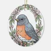 Cute Connecticut Bird With Mountain Laurel セラミックオーナメント (左)