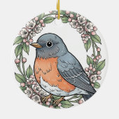 Cute Connecticut Bird With Mountain Laurel セラミックオーナメント (裏面)