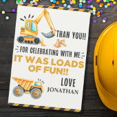 Cute Construction Birthday Boy Party サンキューカード