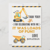 Cute Construction Birthday Boy Party  サンキューカード (正面)