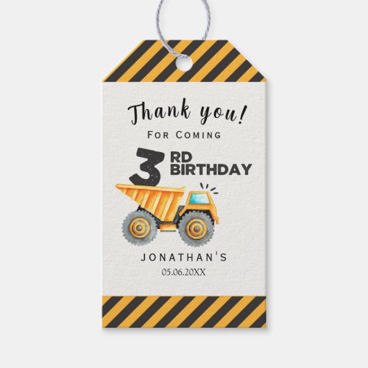 Cute Construction Birthday Boy Party 3th Years ギフトタグ (正面)