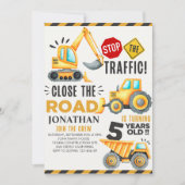 Cute Construction Birthday Party 5th Years 招待状 (正面)