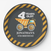 Cute Construction Party for 4th Birthday Kids ペーパープレート (正面)