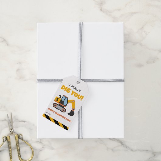 Cute Construction Truck - Kids Classroom Valentine ギフトタグ (より糸付き)