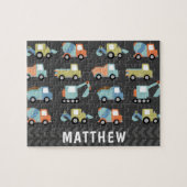 Cute Construction Trucks Personalized ジグソーパズル (横)