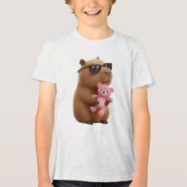 Cute Cool Capybara Hugging Teddy Bear Kids T-Shirt トライブレンドＴシャツ