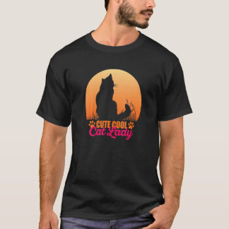 Cute Cool Cat Lady Vintage Sunset Cat  For Women Tシャツ