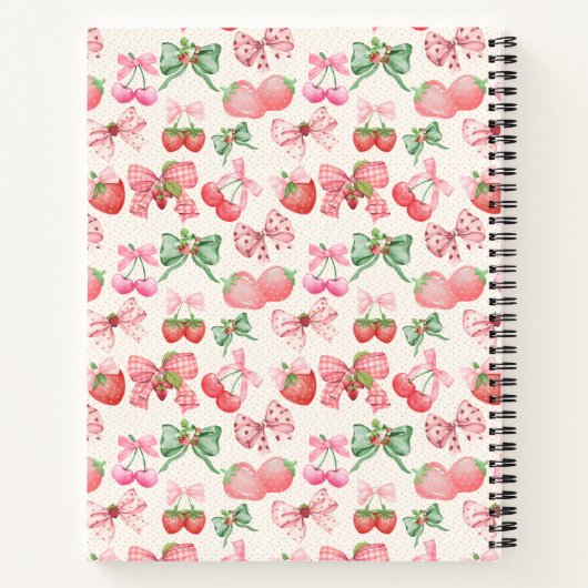 Cute Coquette aesthetic girly strawberry pattern ノートブック (裏面)