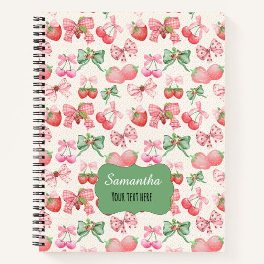 Cute Coquette aesthetic girly strawberry pattern ノートブック (正面)