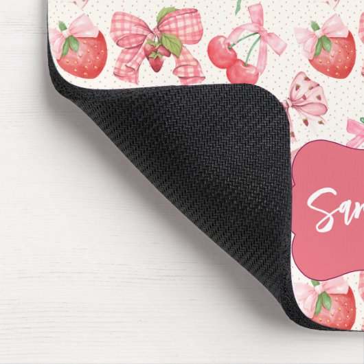 Cute Coquette aesthetic girly strawberry pattern マウスパッド (コーナー)