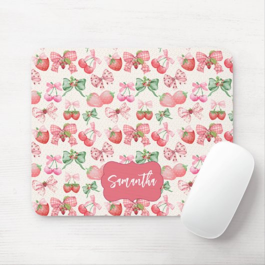 Cute Coquette aesthetic girly strawberry pattern マウスパッド (マウス)