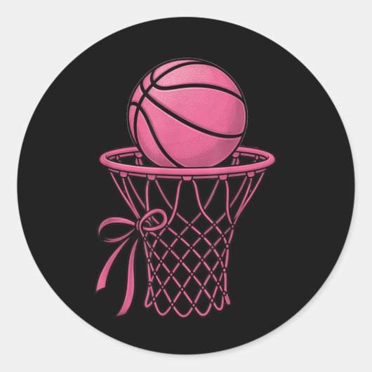 Cute Coquette Basketball Aesthetic Pink Hoop Style ラウンドシール (正面)