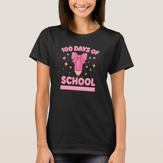 Cute Coquette Bow 100 Days of School Girls Tシャツ (正面)