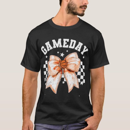 Cute Coquette Bow Basketball Retro Game Day Women  Tシャツ (正面)