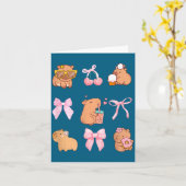 Cute Coquette Bow Capybara Pajamas Pjs Clothes Gir カード (黄色い花)