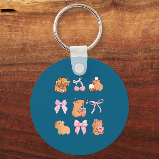 Cute Coquette Bow Capybara Pajamas Pjs Clothes Gir キーホルダー (正面)