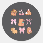 Cute Coquette Bow Capybara Pajamas Pjs Clothes Gir ラウンドシール (正面)