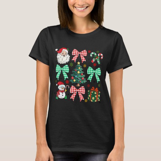 Cute Coquette Bow Christmas Tree Santa Gingerbread Tシャツ (正面)