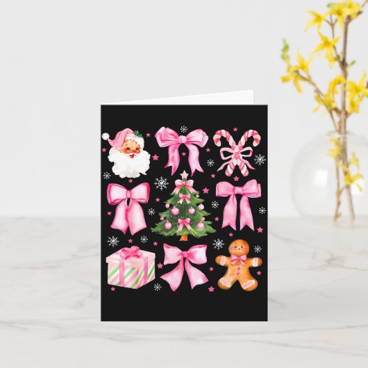 Cute Coquette Bow Nk Christmas Tree Santa Gingerbr カード (黄色い花)