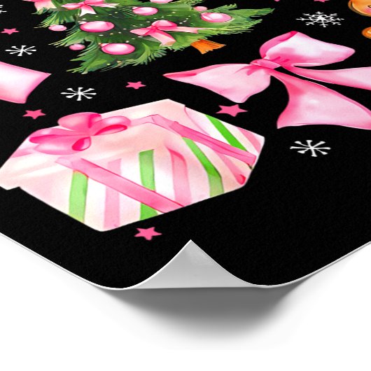 Cute Coquette Bow Nk Christmas Tree Santa Gingerbr ポスター (角)