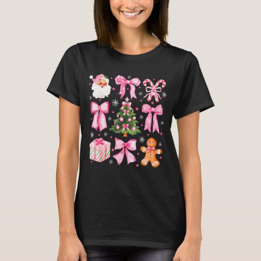 Cute Coquette Bow Nk Christmas Tree Santa Gingerbr Tシャツ (正面)