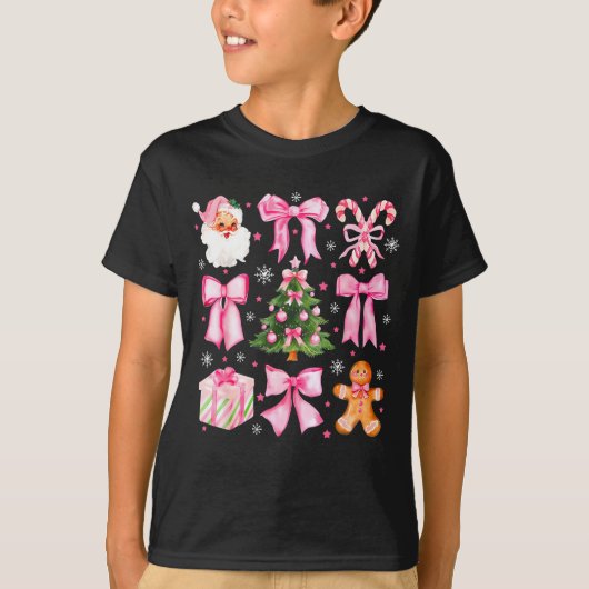 Cute Coquette Bow Nk Christmas Tree Santa Gingerbr Tシャツ (正面)