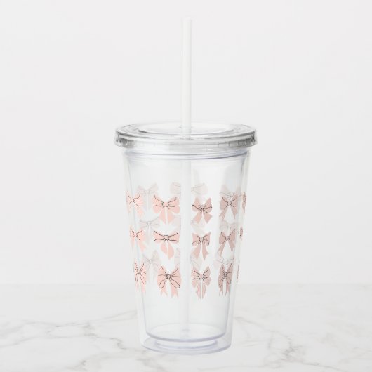 Cute Coquette Bow Pattern Blush Pink アクリルタンブラー (右)