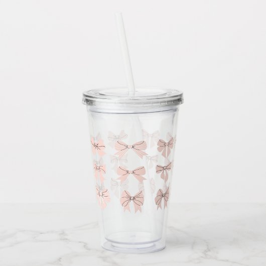 Cute Coquette Bow Pattern Blush Pink アクリルタンブラー (左)