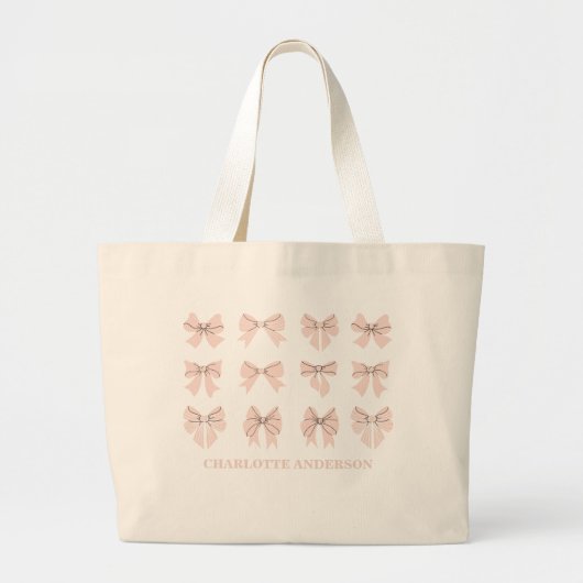 Cute Coquette Bow Pink Blush ラージトートバッグ (正面)