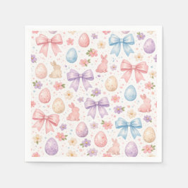 Cute Coquette Bunny & Pink Bows Easter Napkins スタンダードカクテルナプキン