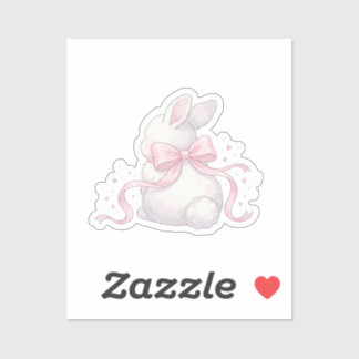 Cute Coquette Bunny Pink Ribbon Bow Easter Sticker シール