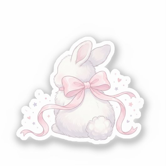 Cute Coquette Bunny Pink Ribbon Bow Easter Sticker シール (正面)